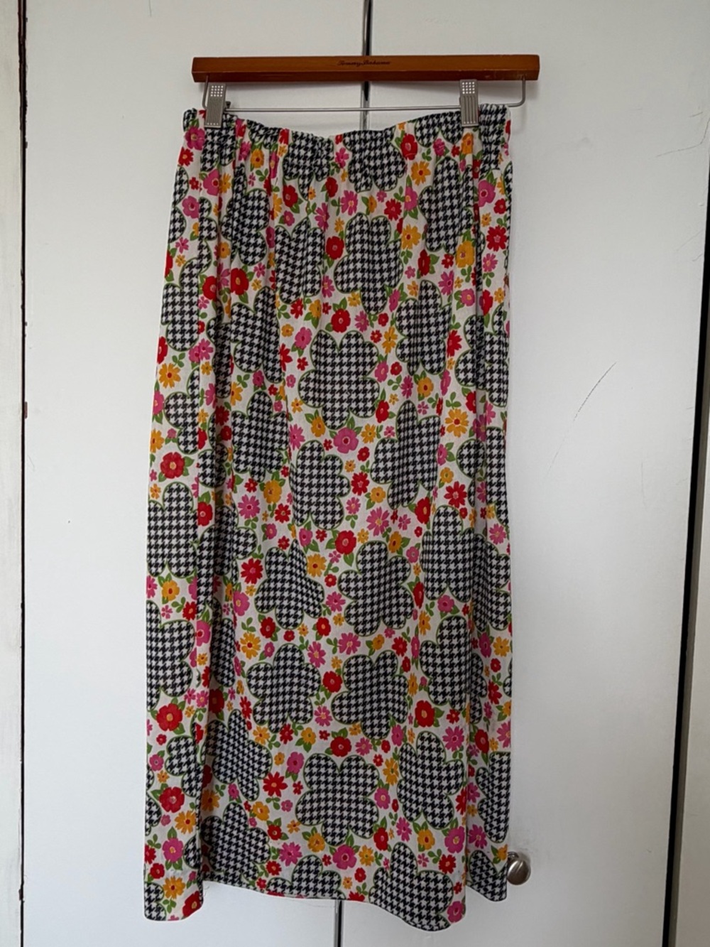 Vintage Floral Gingham Midi Skirt - Pink, Red & Black